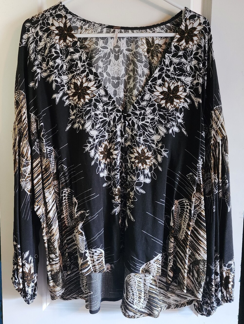 Free People Floral Black/Brown Top Size Small